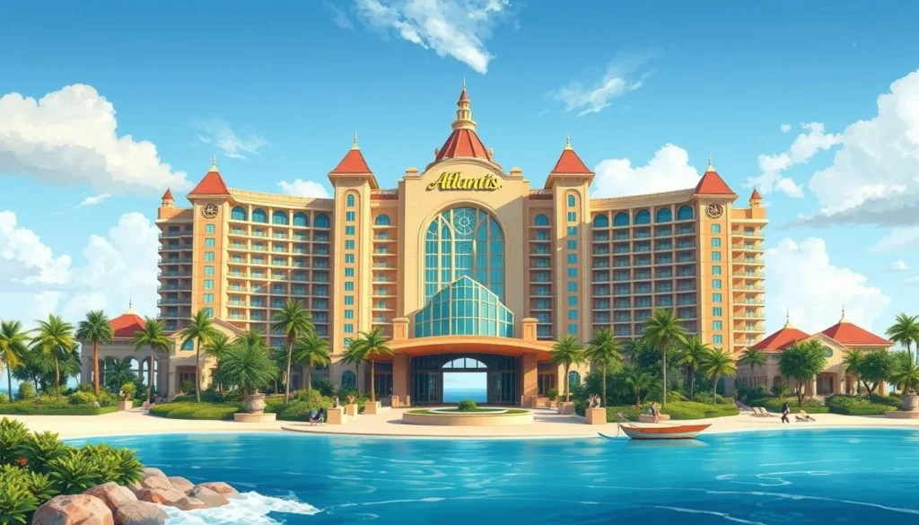 Generate an image of the Atlantis Resort's main entrance on Paradise Island.