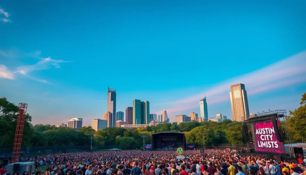 Generate an image of the Austin City Limits Music Festival in Zilker Park
