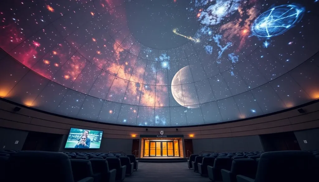 Generate an image of the Ball State University Planetarium, highlighting its state-of-the-art projection technology and immersive experience.
