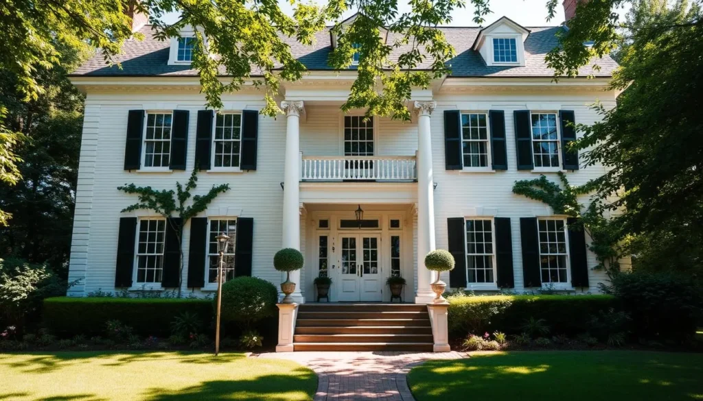 Generate an image of the Blaine House's facade, showcasing its historic architecture and beautifully maintained gardens.