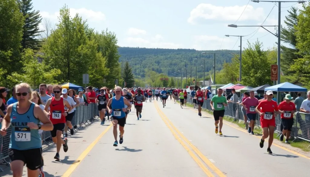 Generate an image of the Boilermaker Road Race route with runners in action.