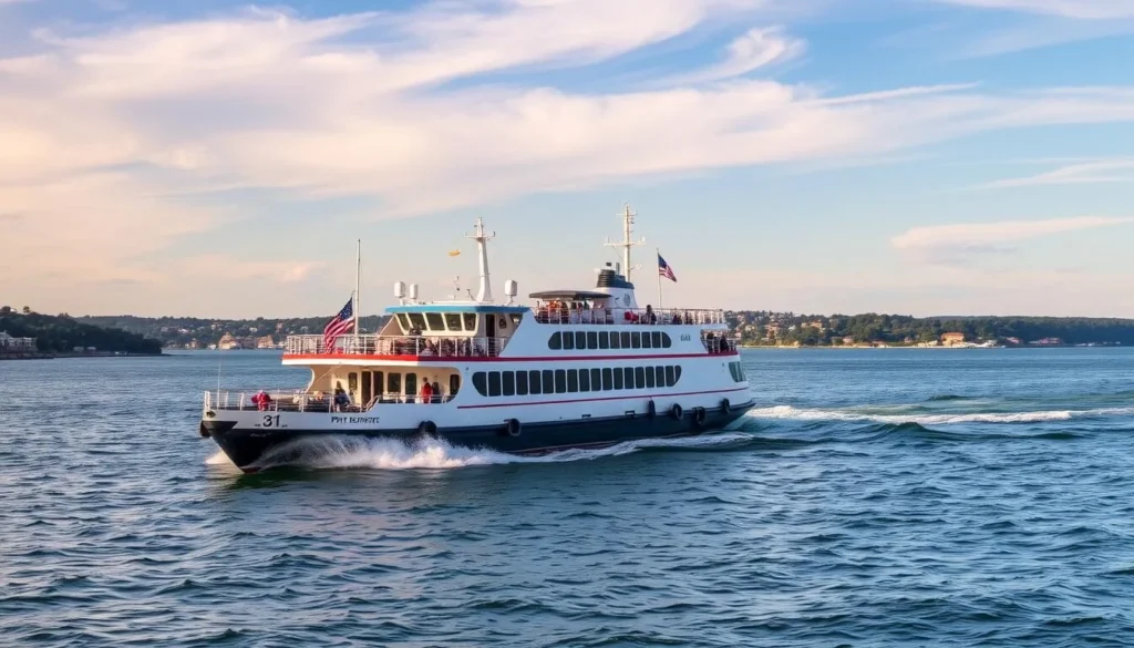 Generate an image of the Bridgeport & Port Jefferson Ferry sailing across Long Island Sound.