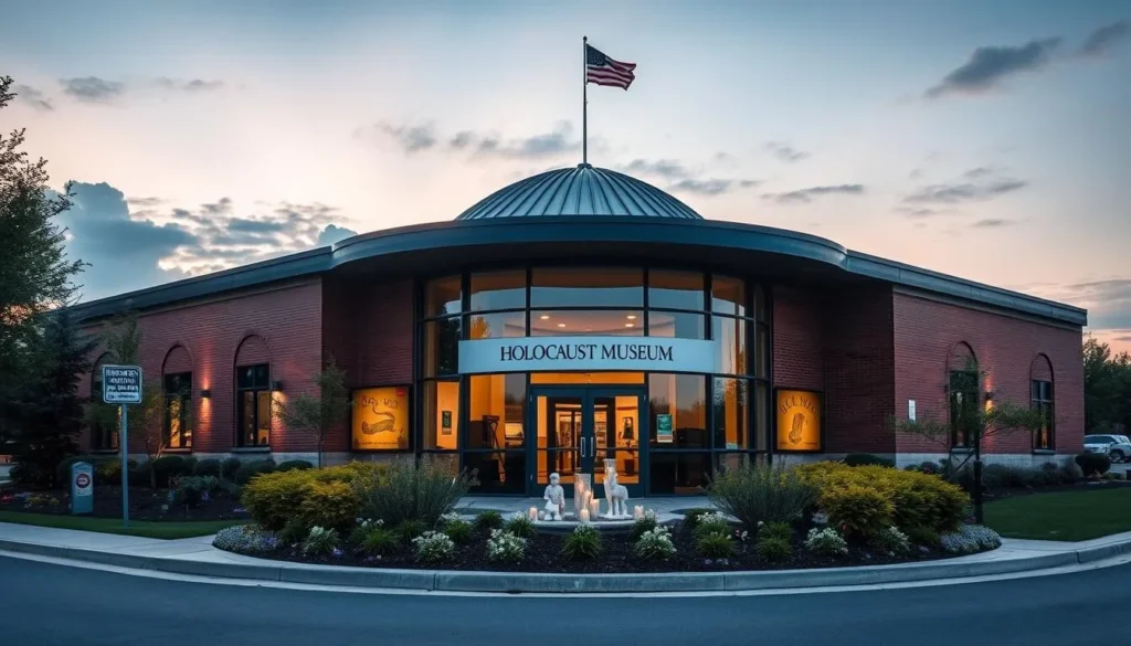 Generate an image of the CANDLES Holocaust Museum's exterior, highlighting its significance as a place of remembrance and education. Generate an image of the CANDLES Holocaust Museum's exterior, highlighting its significance as a place of remembrance and education.