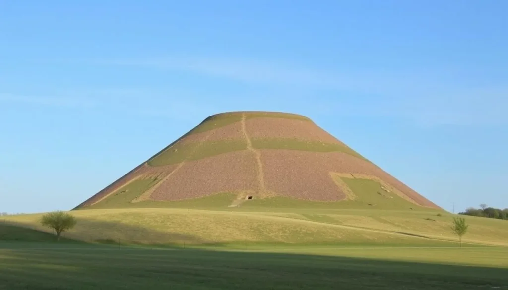Generate an image of the Cahokia Mounds State Historic Site, showcasing Monks Mound