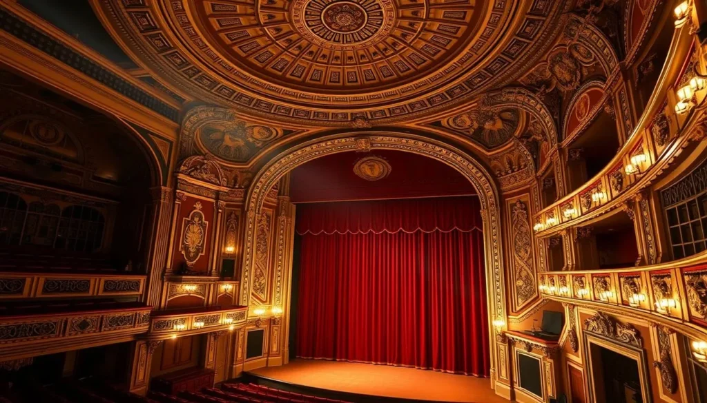 Generate an image of the Capitol Theater's ornate interior, complete with intricate details and a majestic stage.