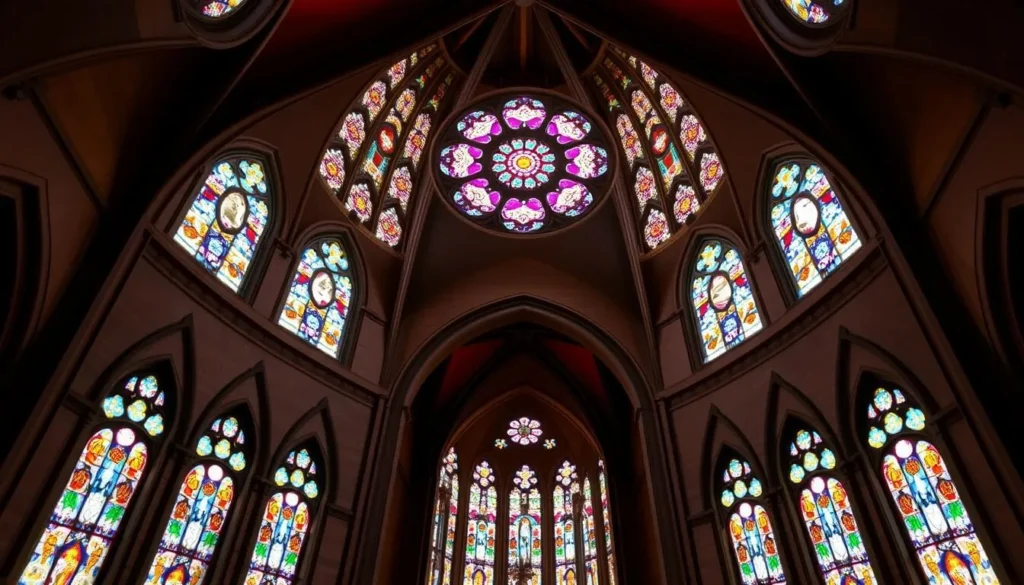 Generate an image of the Cathedral of Brasília's interior with stained glass windows