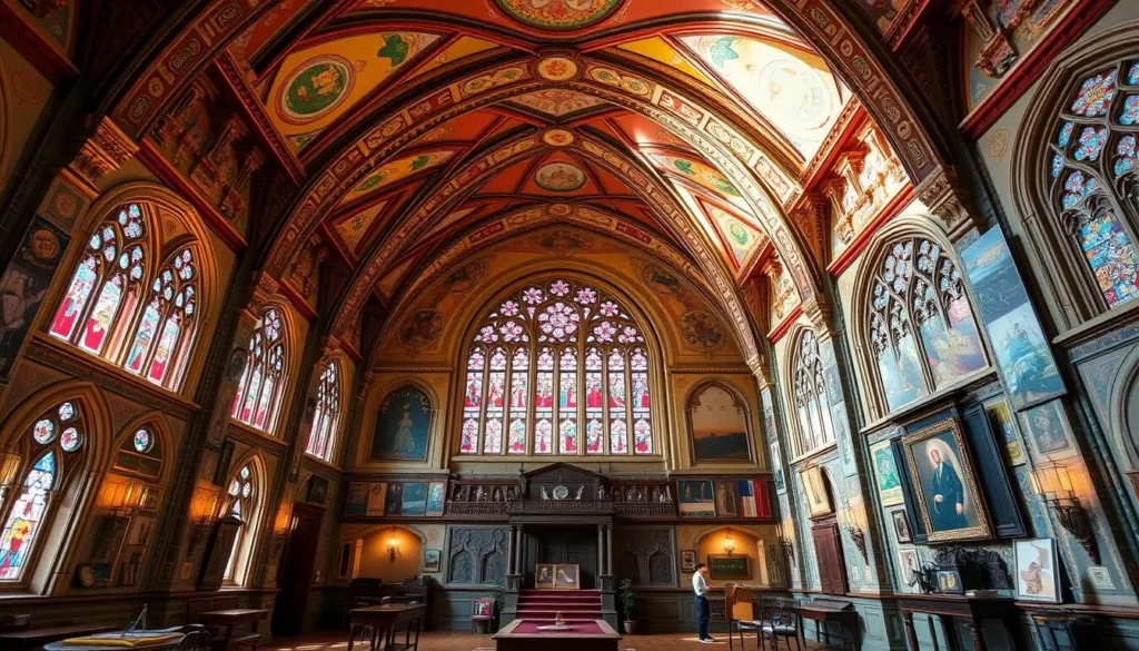 Generate an image of the Cathedral of Learning's interior, highlighting one of its Nationality Rooms.