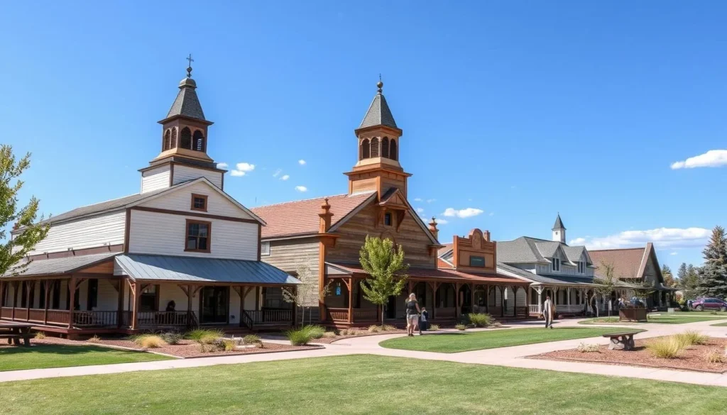 Generate an image of the Centennial Village Museum in Greeley, Colorado, showcasing its historic buildings and grounds.