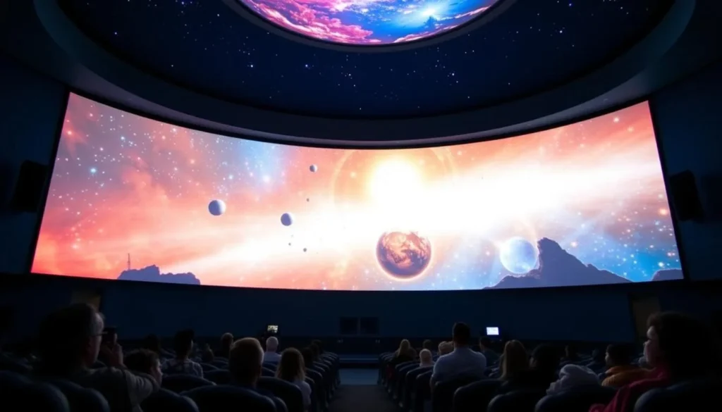 Generate an image of the Chabot Space & Science Center's planetarium with a show in progress.