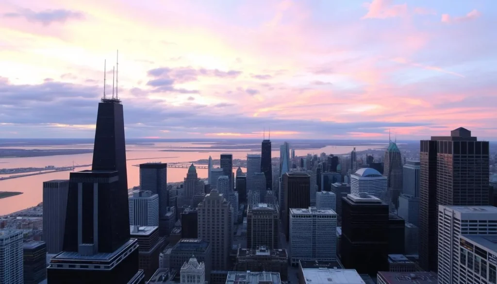Generate an image of the Chicago skyline from the 360 CHICAGO Observation Deck.