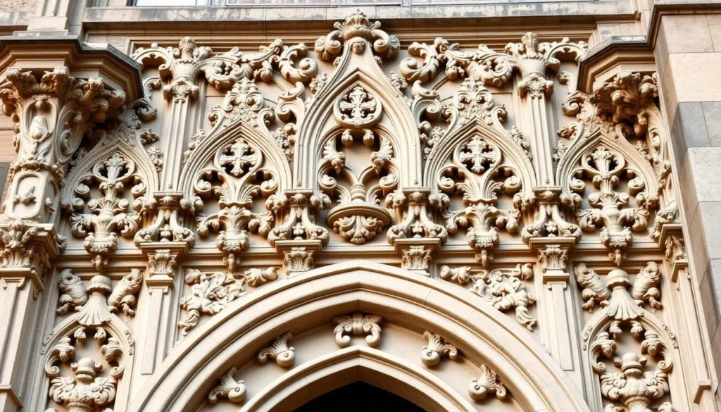 Generate an image of the Church of St. Maclou's intricate stone carvings