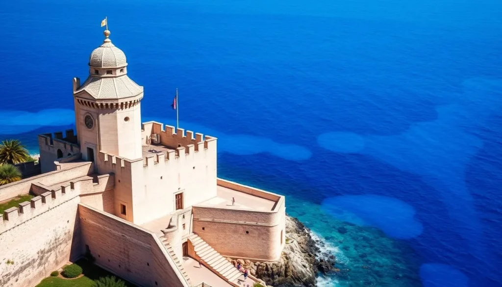 Generate an image of the Citadel of Saint-Tropez with its imposing structure and the azure Mediterranean sea in the background.