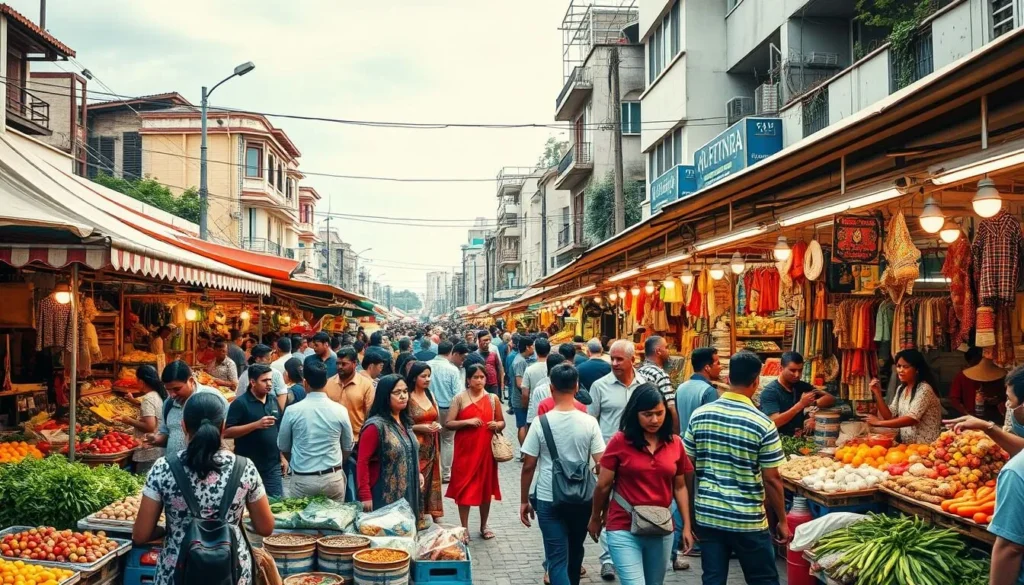 Generate an image of the City Market's bustling atmosphere.