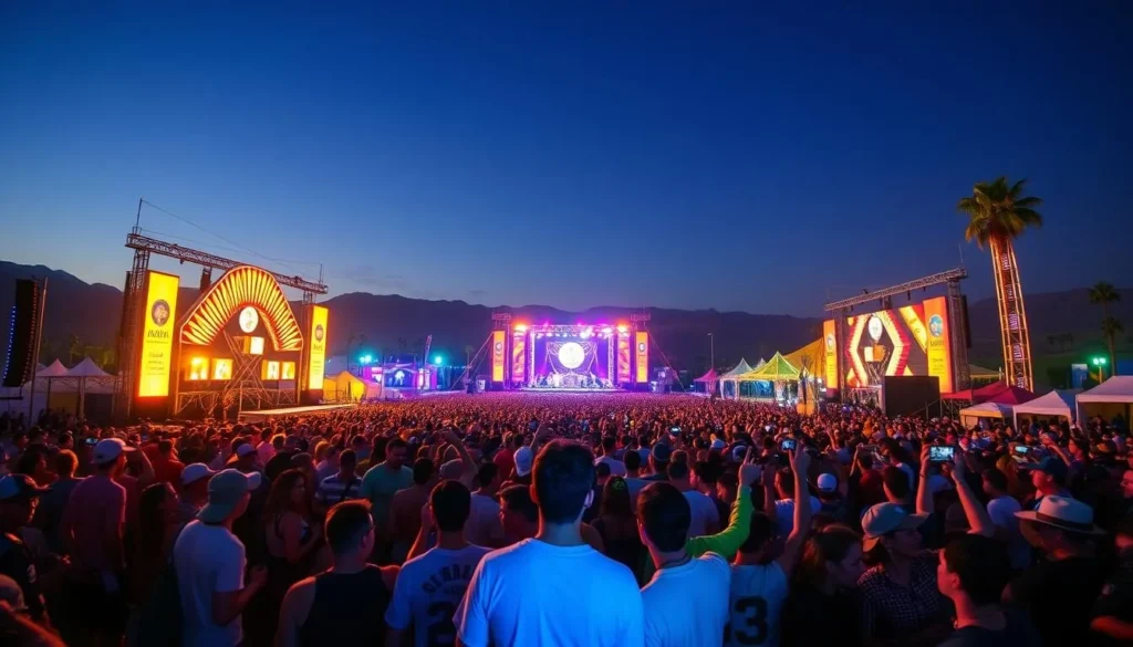 Generate an image of the Coachella festival grounds during a performance.