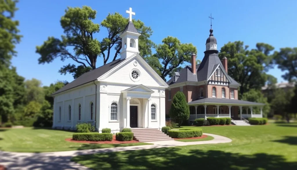 Generate an image of the Columbus Chapel and Boal Mansion