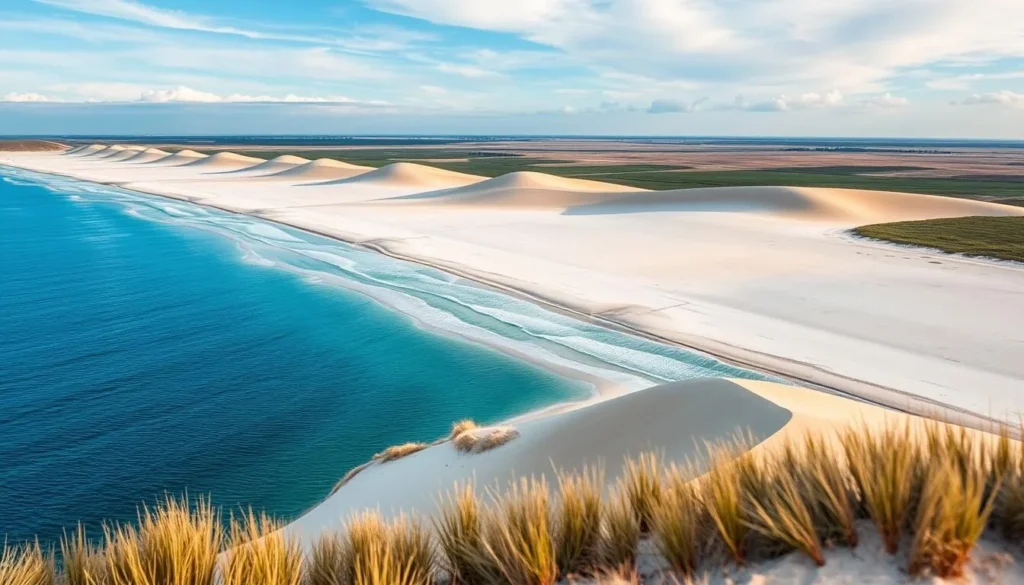 Generate an image of the Curonian Spit's sand dunes and pristine beaches.