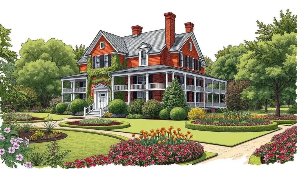 Generate an image of the Cushing House Museum and Garden, highlighting its historic house and beautifully maintained gardens.