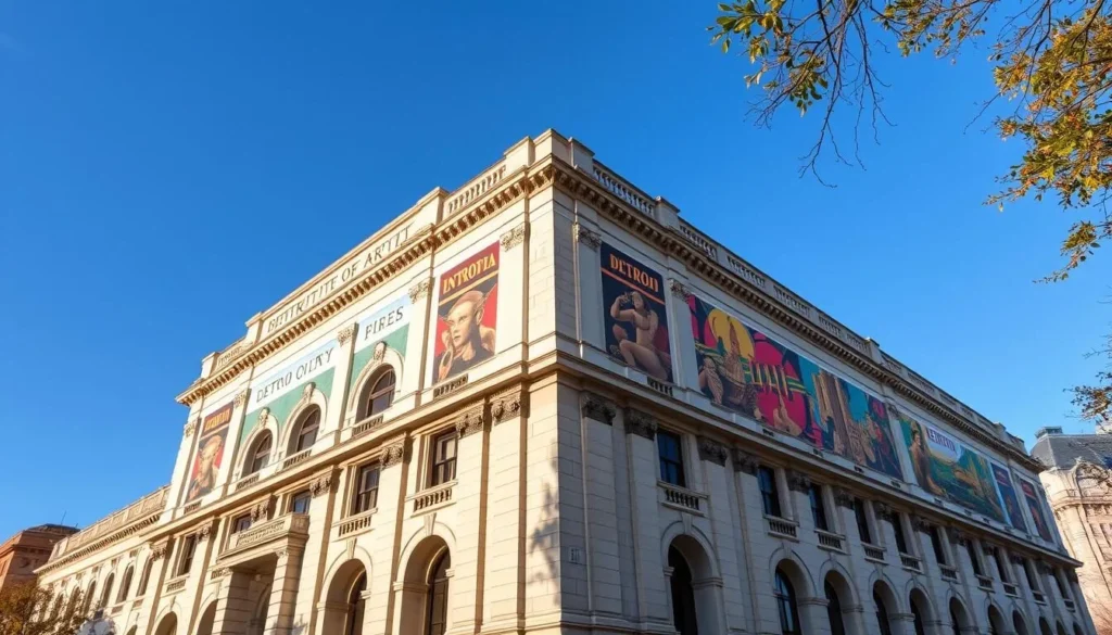 Generate an image of the Detroit Institute of Arts' Beaux-Arts building featuring Diego Rivera's "Detroit Industry" murals.