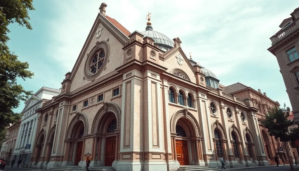 Generate an image of the Dohány Street Synagogue's grand facade