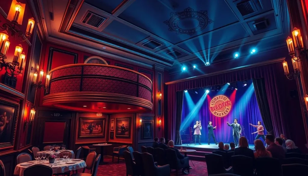 Generate an image of the Downtown Cabaret Theatre's interior or a scene from one of its productions.