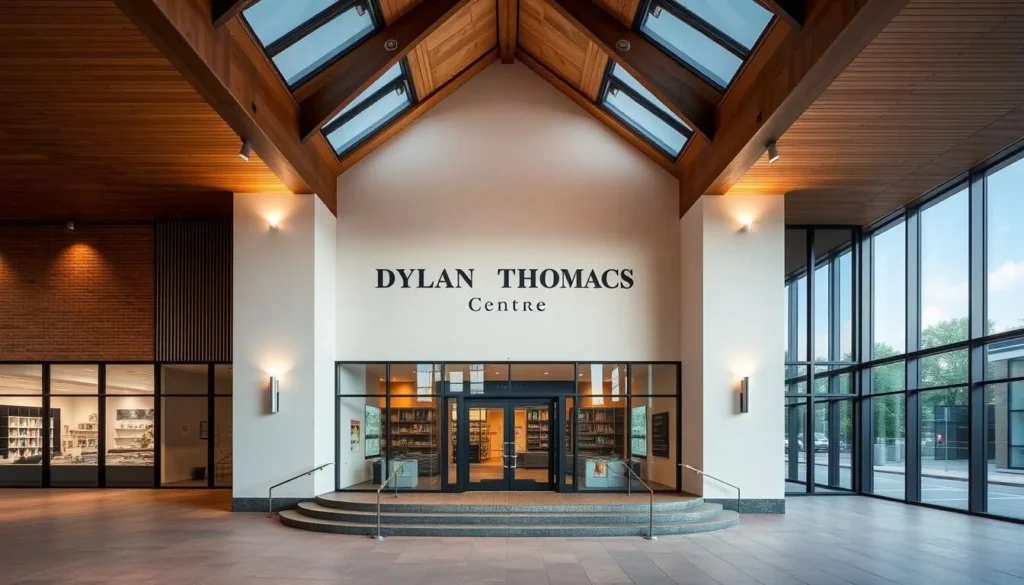 Generate an image of the Dylan Thomas Centre, showcasing its intimate connection to the famous poet's life and work.