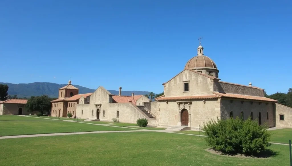 Generate an image of the El Presidio de Santa Barbara State Historic Park's adobe structures.