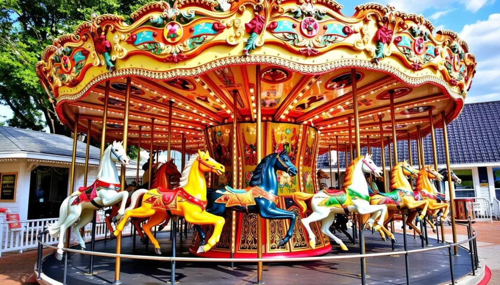 Generate an image of the Flying Horses Carousel in Oak Bluffs, Martha's Vineyard.
