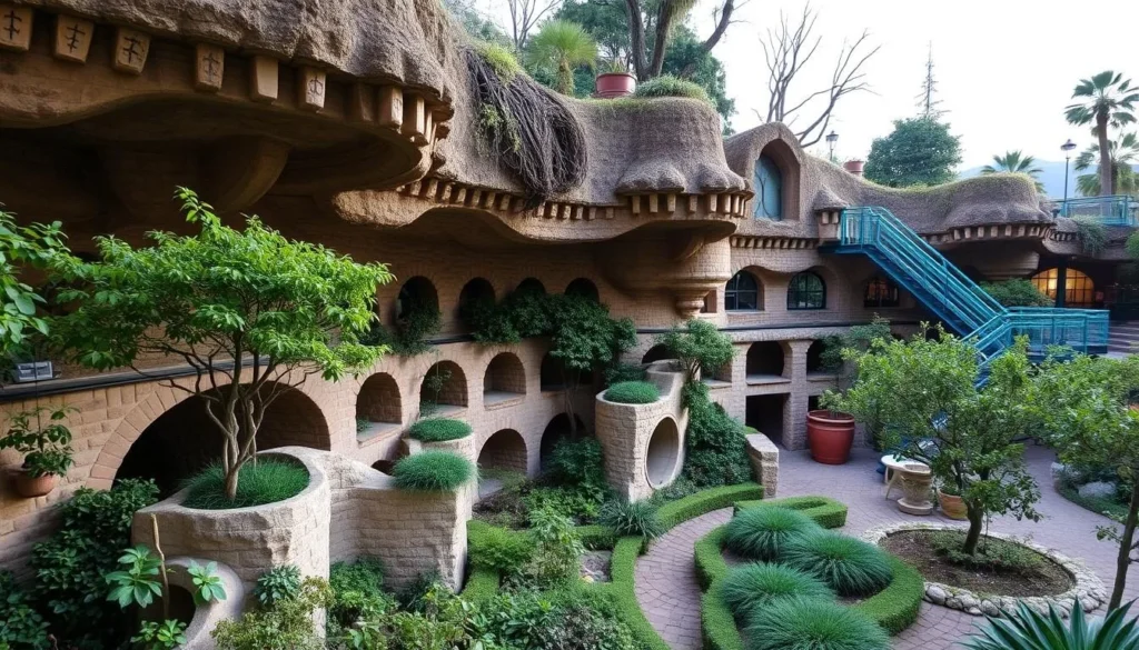 Generate an image of the Forestiere Underground Gardens, showcasing its intricate underground tunnels and fruit trees.
