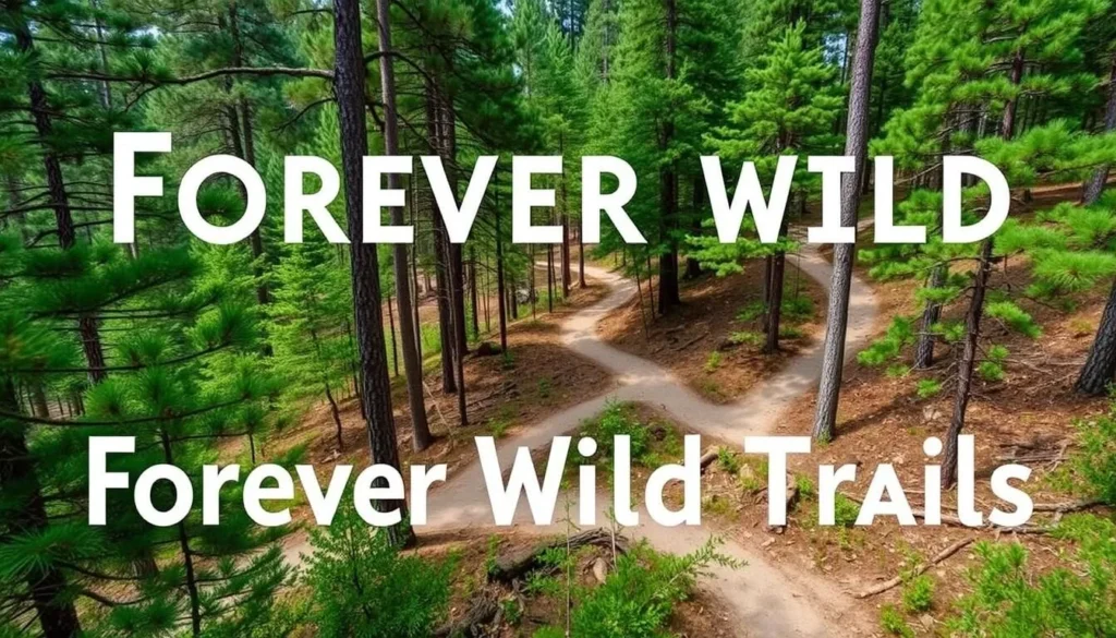Generate an image of the Forever Wild Trails at Beaver Creek, showcasing the pine forest and trails.