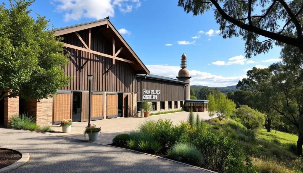 Generate an image of the Four Pillars Gin Distillery building in Healesville.