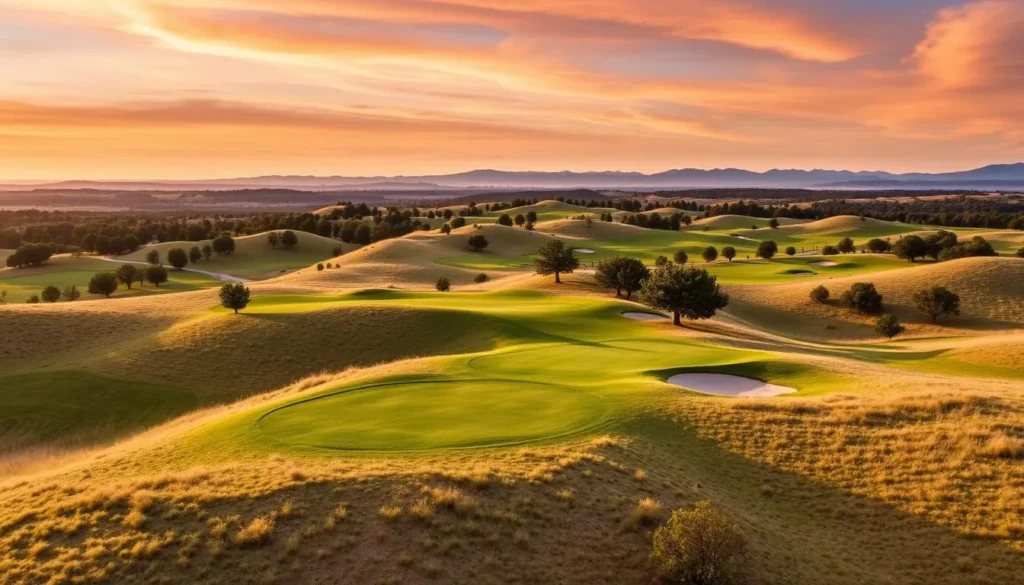 Generate an image of the Fox Hollow Golf Course, highlighting its scenic hills and challenging holes.