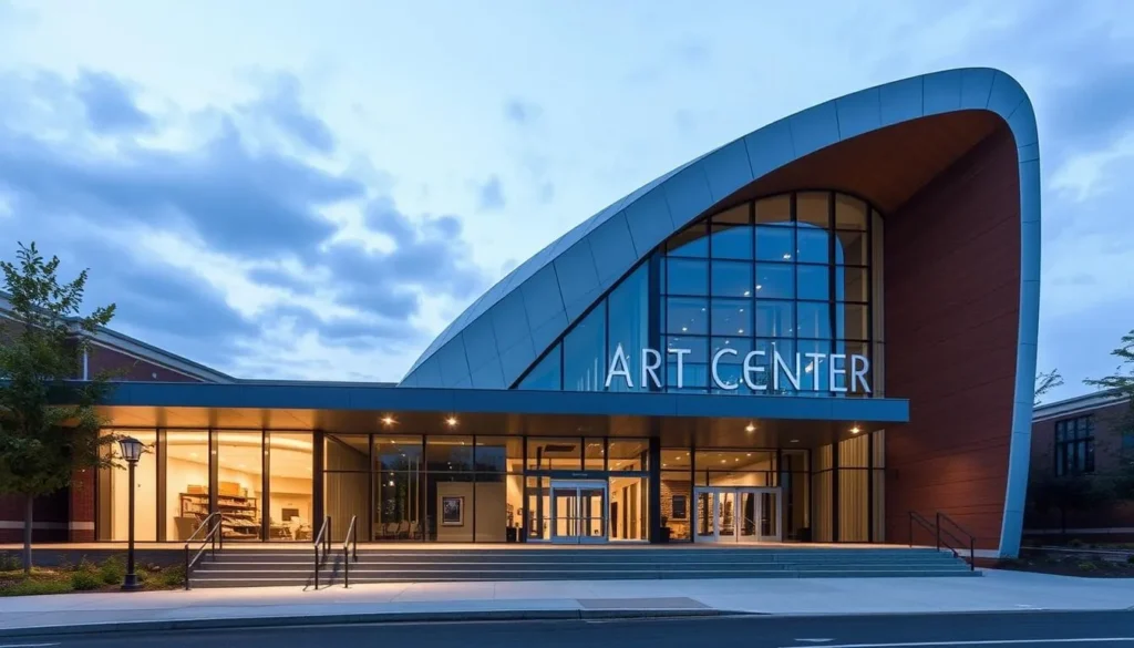 Generate an image of the Frances Lehman Loeb Art Center's modern architecture with its impressive entrance.