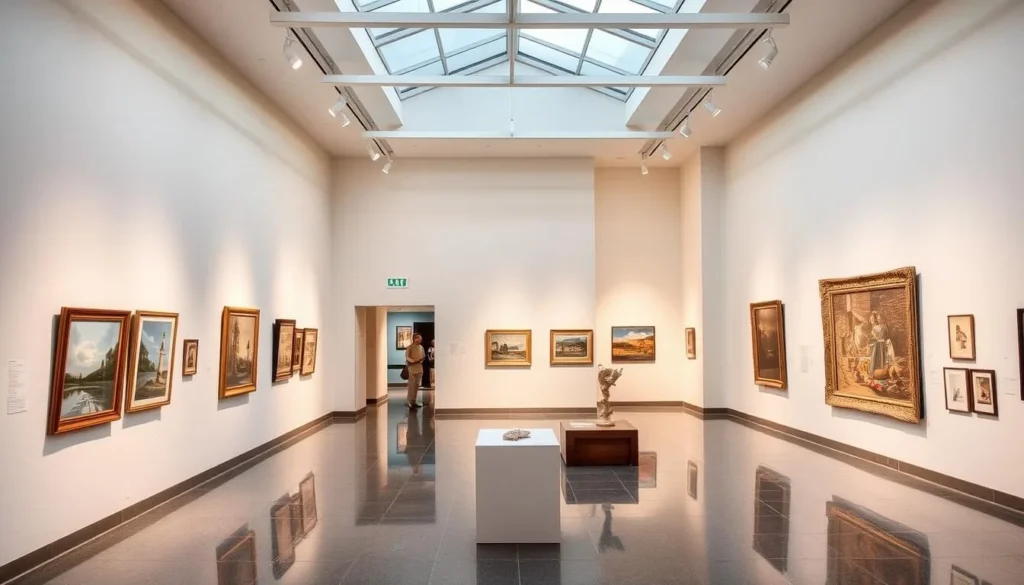 Generate an image of the Fresno Art Museum's interior, highlighting one of its current exhibitions.