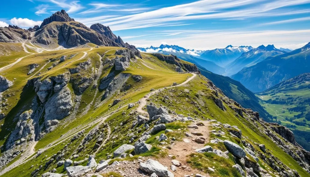 Generate an image of the Fürstensteig trail in Liechtenstein, showcasing its scenic beauty and challenging terrain.