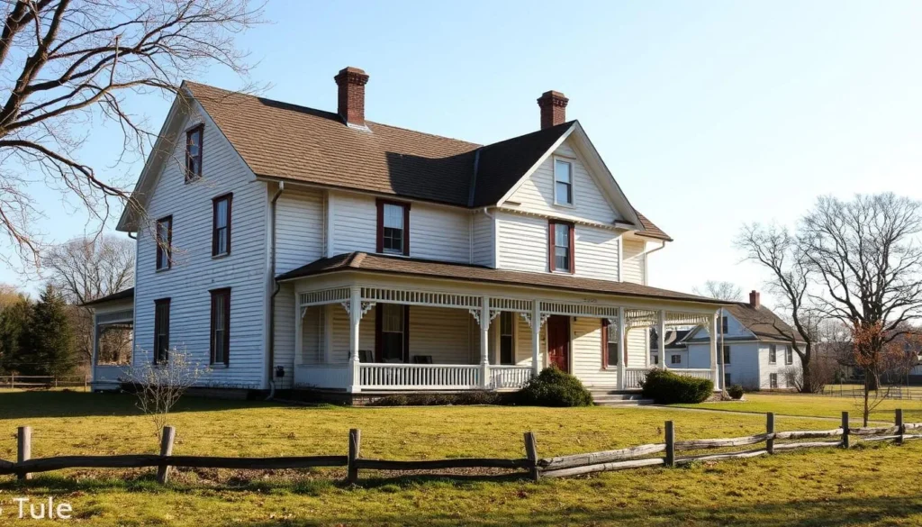 Generate an image of the Heritage Farmstead Museum's Victorian farmhouse.