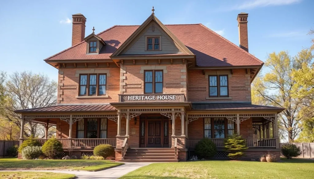 Generate an image of the Heritage House, highlighting its Prairie-style architecture and historical significance.