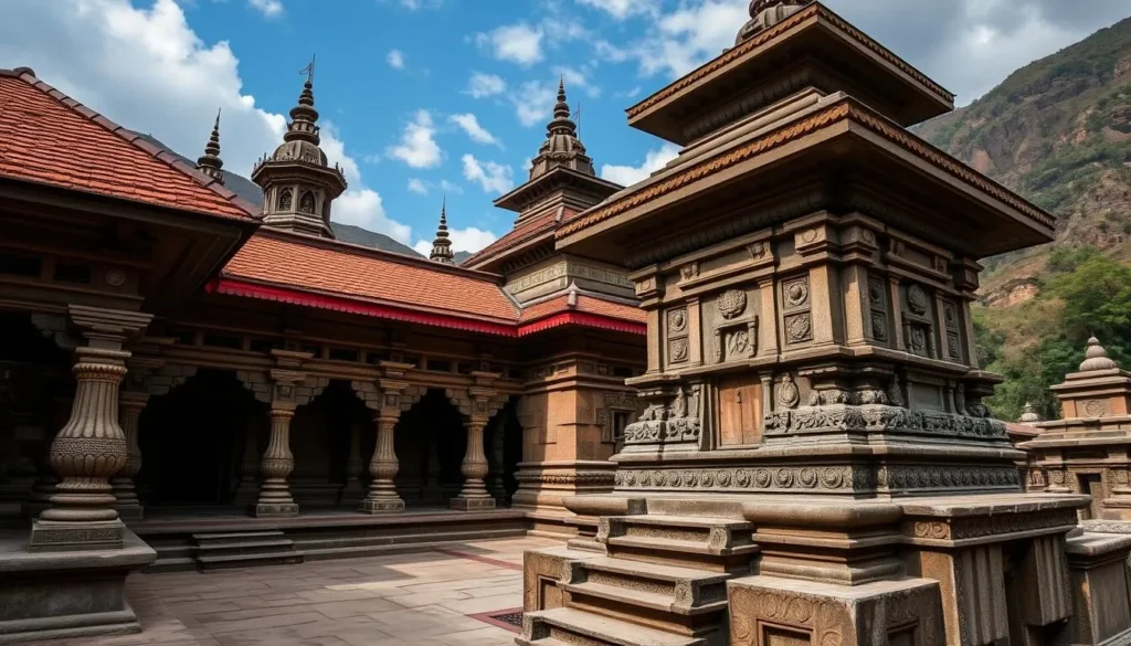 Generate an image of the Indreshwar Temple Complex in Panauti, Nepal, showcasing its traditional Newari architecture.