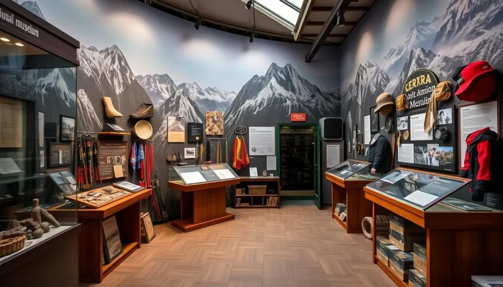 Generate an image of the International Mountain Museum in Pokhara, showcasing its exhibits on mountaineering history.