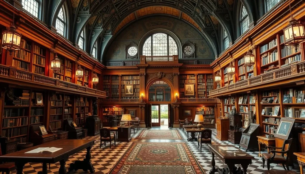 Generate an image of the Iowa Masonic Library and Museum, showcasing its extensive collection of Masonic artifacts.