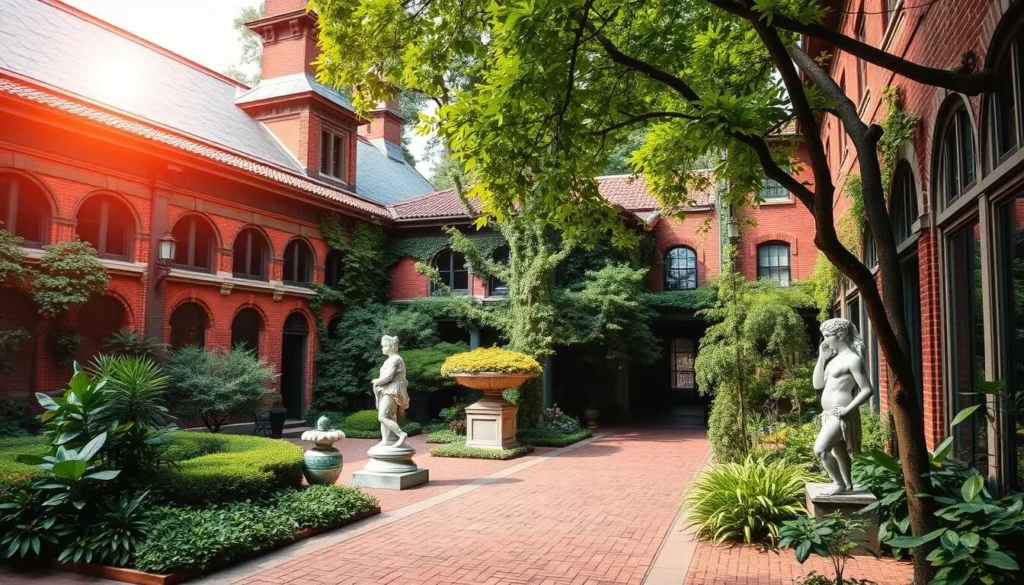 Generate an image of the Isabella Stewart Gardner Museum's courtyard