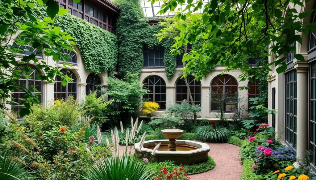 Generate an image of the Isabella Stewart Gardner Museum's courtyard garden
