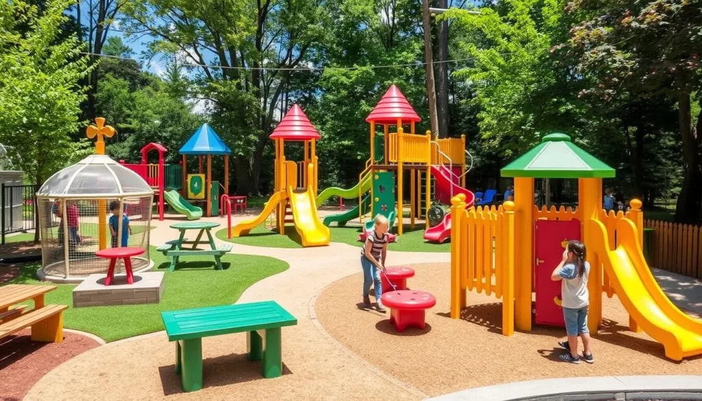 Generate an image of the Ithaca Children's Garden's unique play areas