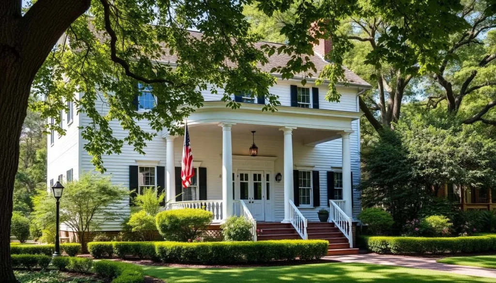 Generate an image of the Jacob Purdy House, showcasing its historic colonial architecture and beautifully maintained gardens.