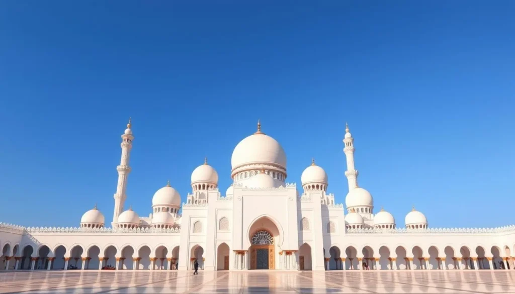 Generate an image of the Jumeirah Mosque, showcasing its beautiful architecture and serene atmosphere.