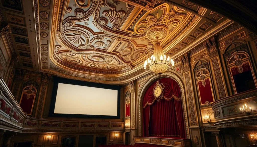 Generate an image of the Kalamazoo State Theatre's ornate interior, showcasing its historic architecture.