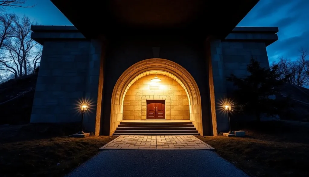 Generate an image of the Ligatne Bunker entrance, showcasing its unique architecture.