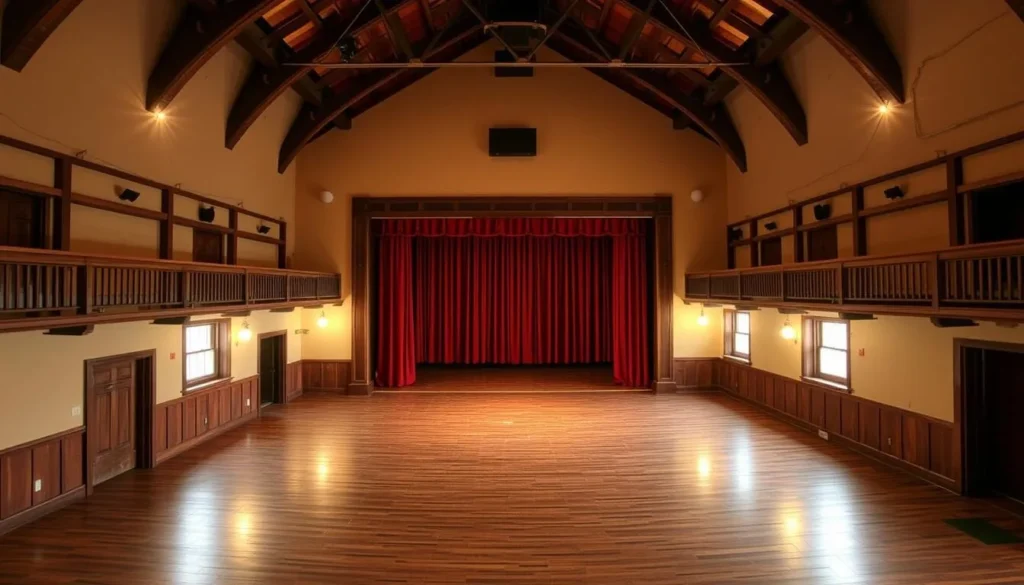 Generate an image of the Little Theatre of Fall River's main performance space at the Firebarn Theatre, highlighting its intimate setting and historic charm.