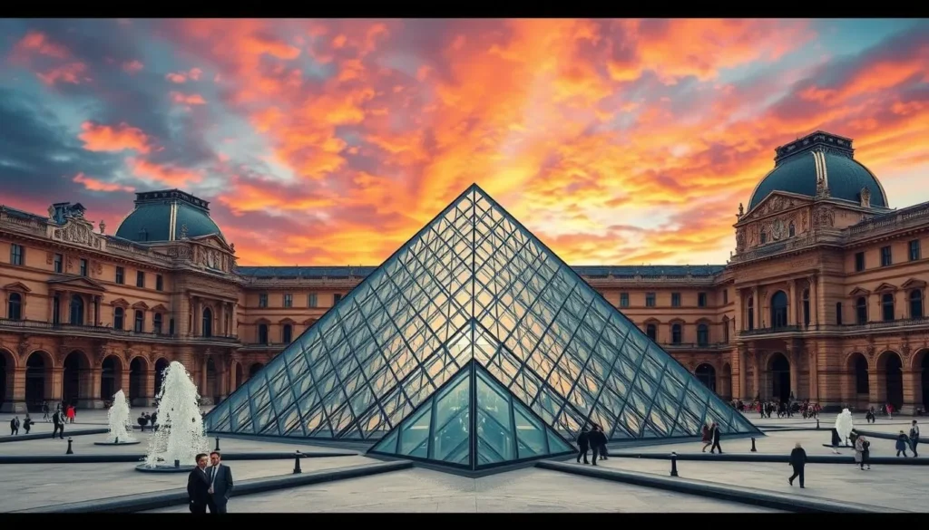 Generate an image of the Louvre Museum's glass pyramid entrance.