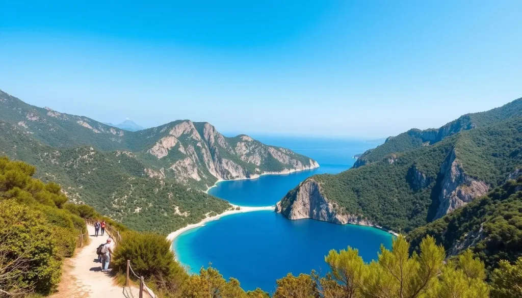 Generate an image of the Lycian Way trail near Ölüdeniz