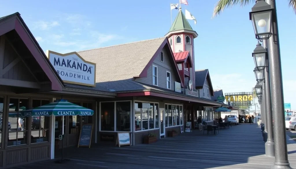 Generate an image of the Makanda Boardwalk, showcasing its unique shops and historic charm.